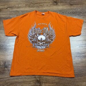 Vintage Gildan Shirt Men's XL Orange  Daytona Beach Bike Week Skull Eagle